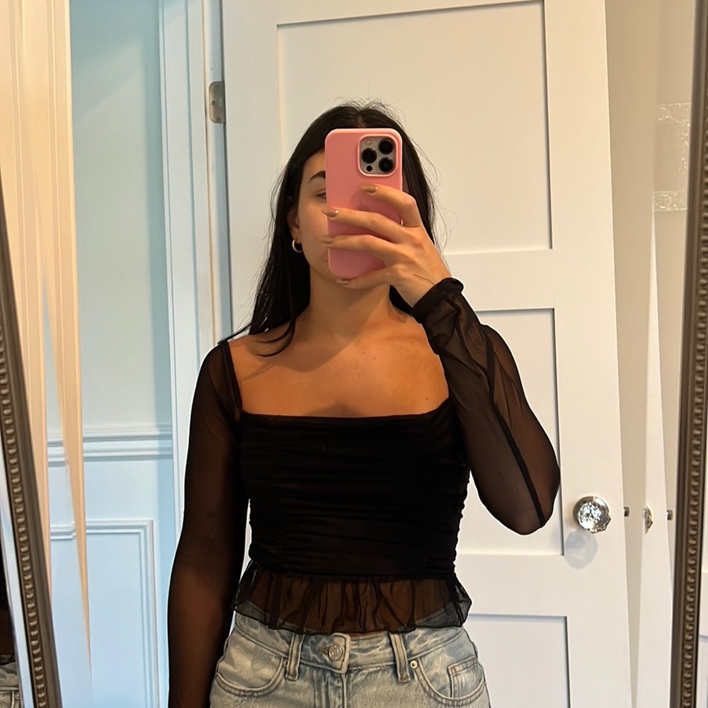 Black Sheer Long Sleeve Top
